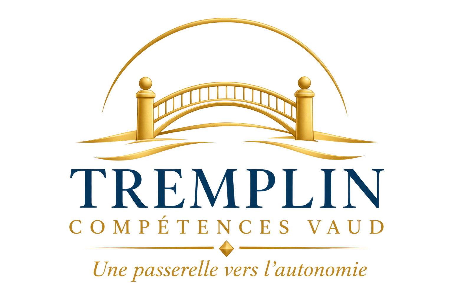 Logo Tremplin Compétences Vaud : un pont doré sous une arche